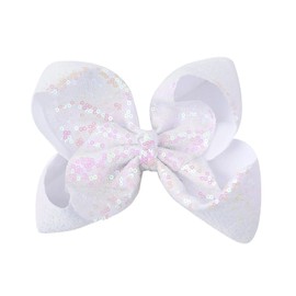 AMYDECOR 8 Inch White Sparkly Glitter Sequin Hair Bows for Girls