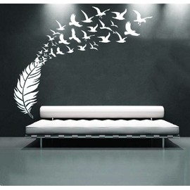 Amaonm 67"x63" Large Removable Creative 3D Vinyl Feather and Flying Birds Wall Sticker Decals Home Wall Art Decoration Decor Living Room Bedroom Wall Decal Wallpaper Office Wall Sticker (White)
