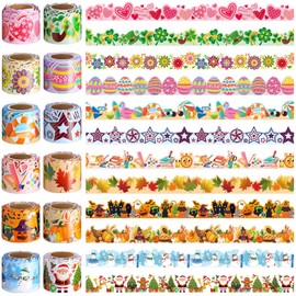 Geyee 12 Rolls 394 ft Holiday Bulletin Board Borders Seasonal Bulletin Board Decorations Christmas Winter Bulletin Board Trim for School Classroom Decor(Vivid)