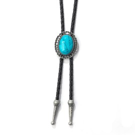 AZORA Western Cowboy Bolo Tie Men Leather Necktie Leather Cord Turquoise Stone Bolo Necklace for Men Women