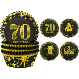 Gcardist 70th Birthday Cupcake Liners Pack of 200 Muffin Liners 4 Designs Birthday Cupcake Papers Baking Cups for Birthday Party (Standard Size)