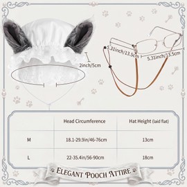 3 Pcs White Granny Wolf Costume for Dog Mop Cap with Grey Ears Grandma Glasses with Strap for Pet Cosplay Party Big Bad Wolf Funny Costume for Small Medium Large Dogs(Medium)