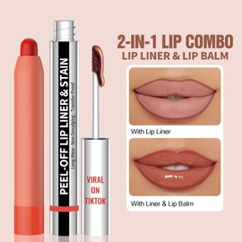Vevivia Lip Stain Set - Peel Off Lip Stain and Lip Balm, Long Lasting Lip Liner Stain with Natural Finish, Moisturizing Lip Balm for Dry Lips, Hydrating Gloss, Waterproof, Smudge-proof, Cocoa