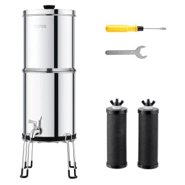 2.25G 304 Stainless-Steel Countertop Water Filtration System Gravity-fed Outdoor Water Filter System Effective Reducing Lead 99%Water Purification Bucket Capacity: 2.25 gal, Filter Cartridge Material: Activated Carbon + Ultrafiltration Membrane Filter Ca