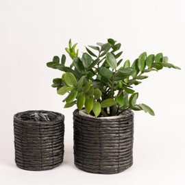 NEERGREVE Set of 2 Water Hyacinth Planter Pot Indoor for Plant, Flower Pot, Succulent Pot, Basket Planter, Decorative Pot Cover (Black)