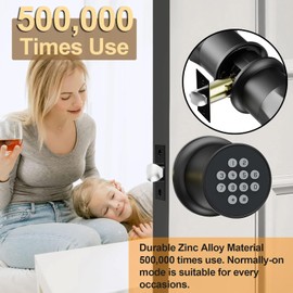 Keyless Entry Door Knob,Smart Knob Unlock by Passcode,Exterior Door Lock with Keypad,Security Door Lock Electronic Door Knob for Home Office Bedroom Hotel Apartment,Black