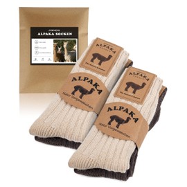 FORVEVO 4 Pairs of Alpaca Socks, Wool Socks for Men and Women, Warm Winter Socks with Alpaca Wool, Thermal Fluffy Knitted Socks for Cold Weather, Beige & Brown