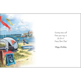 Jonny Javelin Male Birthday Card - Happy Birthday Card with Artistic Watersports Beach Scene and Embossed Foil Details - Birthday Card for Men
