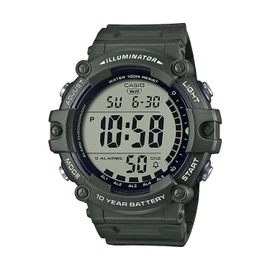 Casio Illuminator 10-Year Battery Extra Long Strap 100 M Water Resistance 5-Alarm w/Countdown Timer Men's Digital Watch, Green, AE-1500WHX-3AVCF