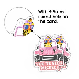 You've Been Ducked, Cute Duck Tags Game Card, 35 Pack 3 x 2.4inch, with Round Hole and 50 Rubber Bands, Duck Design and SUV Car (Glitter Pink Design)