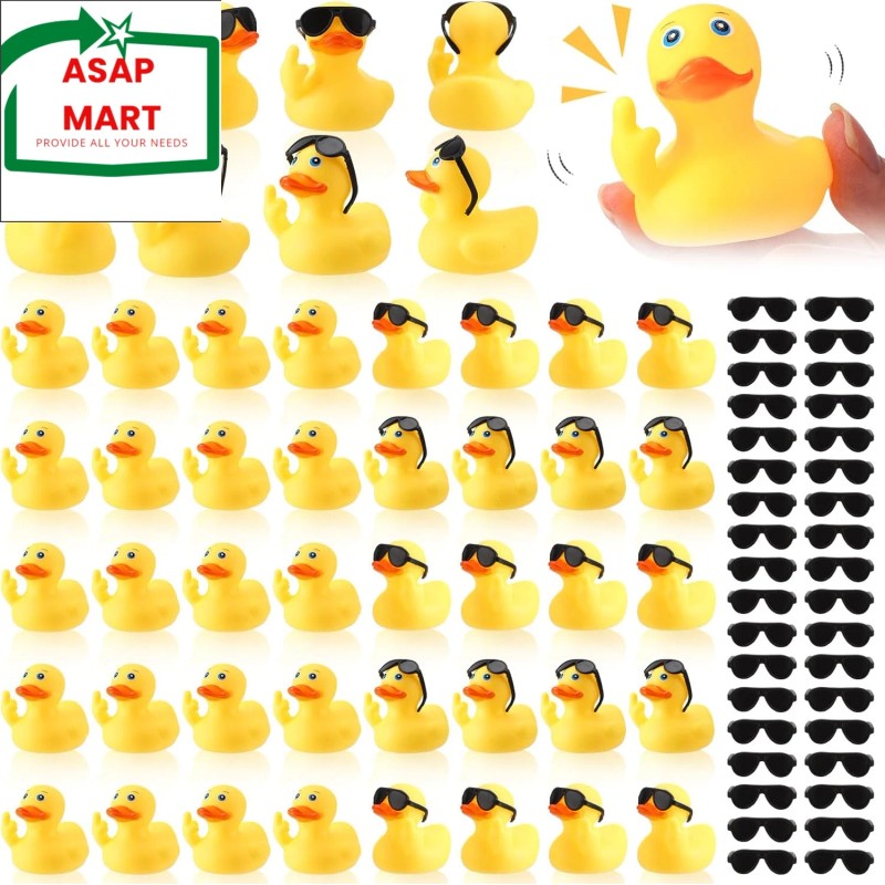 Fingertip WD 50 Pcs Rubber Ducks with Sunglasses,Squ
