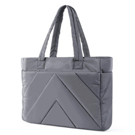 Keureedg Tote Bag for Women, Puffy Work Handbag with Zipper Travel Tote Bag Organizer for Women with Compartments Lightweight Shoulder Bags for Travel Work Teacher Nurse Gym, Grey