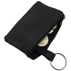 Genuine leather key case with 1 zipper compartment Made in EU in black or red (Black)