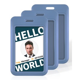 Uniclife Sliding ID Badge Holder Vertical Hard Plastic Case with Clear Window Light Blue Card Protector Case for Office School ID Credit Cards Driving Licenses and Passports, Pack of 3
