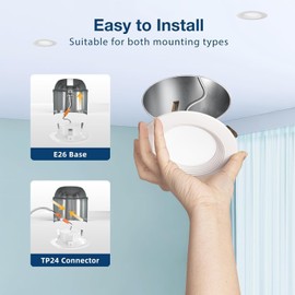 Amico 4 Pack 4 inch 5CCT LED Recessed Lighting, Dimmable, 8.5W=60W, 650LM, 2700K/3000K/4000K/5000K/6000K Selectable, Retrofit Can Lights with Baffle Trim, IC Rated - ETL & FCC, White