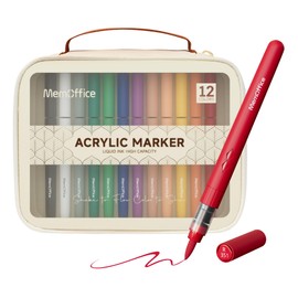 MemOffice Direct Ink Acrylic Paint Markers Set, 12 Colors, Brush Tip, Waterproof & Smooth Flow, Art Supplies for Adults & Kids