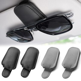 MOAZIFI 4er Pack Auto Brillenhalter für Sonnenblende - Magnetische Sonnenbrillenhalter Auto Zubehör mit Premium PU-Leder, Schwarz und Grau