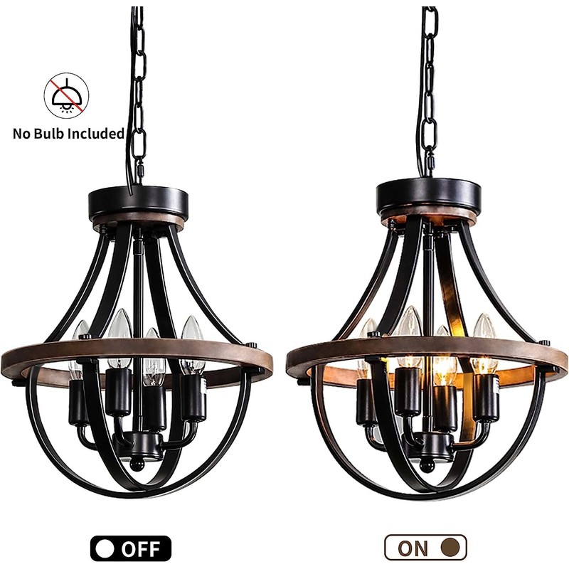 Lanpesting Farmhouse Chandelier, Modern Hanging Pendant Lighting, 4-Light Rustic Ceiling