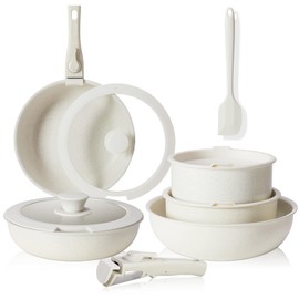 Pots and Pans Set Non Stick, 12-Piece Induction Kitchen Cookware, Oven-Safe, Stackable RV Cookware with Removable Handle