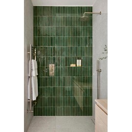 3D Green Tile Stickers – for Kitchen and Bathroom, (Pack of 5) Waterproof PVC, Easy Installation and Cleaning, Decorative Vinyls, Green Thin