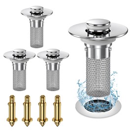 Bathroom Sink Stopper Hair Catcher, Pop Up Sink Drain Filter with Removable Stainless Steel Filter Basket Hair Catcher, for US Bathroom Sink Stopper Replacement.. (Silvery, 4PCS)