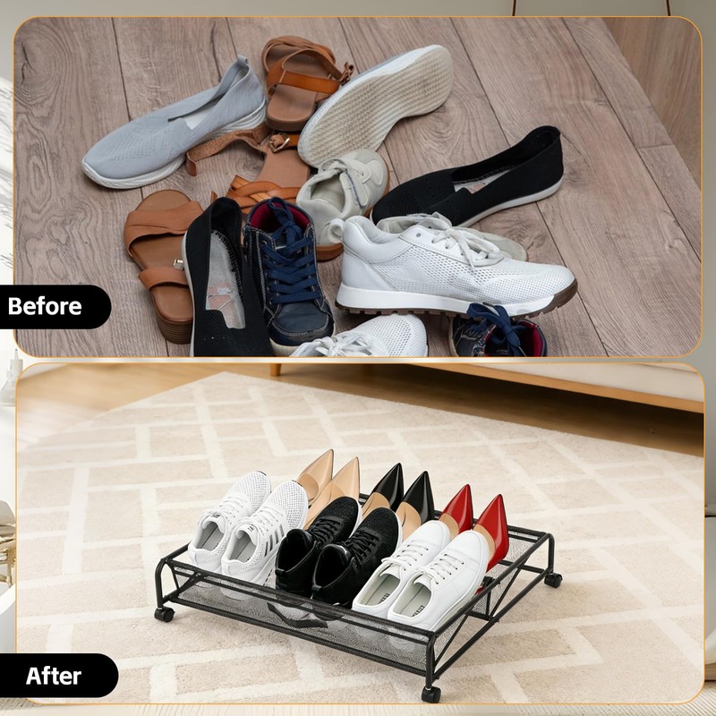 AIHSUMC Under Bed Shoe Storage Organizer, 2-Pack Metal Mesh Storage