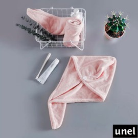 unel Microfiber Hair Towel, Fast Drying Soft and Anti Frizz Head Towel, Super Absorbent Turban Cap 65cm x 25cm (Pink, 2)