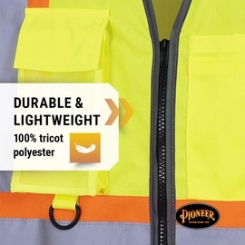 Pioneer Hi Vis Multi-Pocket Safety Vest - Lightweight With Reflective Tape for Traffic, Construction - Class 2 - Yellow/Green