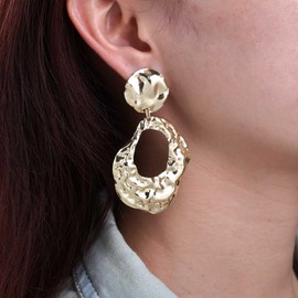 Inateannal Boho Hammered Geometric Earrings Gold Disc Coin Earrings Metal Geometric Drop Earrings Hollow Circle Hoop Earrings Statement Chunky Earrings Exaggerated Texture lrregular Dangle Earrings