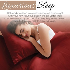 Linen Market Queen Sheet Set 4 Piece - Ultra Comfortable & Breathable Cooling Queen Bed Sheets - Deep Pocket & Wrinkle-Free Sheets Fits 16" Mattress - Extra Soft & Oeko-TEX Certified - Burgundy