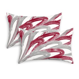 CaliTime Throw Pillow Cases Pack of 2 Cozy Fleece Two-Tone Abstract Feather Decorative Cushion Covers for Couch Bed Sofa Farmhouse Decoration 12 X 20 Inches Burgundy Grey