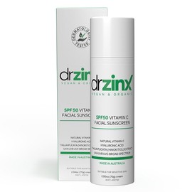 Dr ZinX Organic Vitamin C Mineral Sunscreen SPF50 with Jojoba Oil, Hyaluronic Acid, Australian Made + Reef Safe