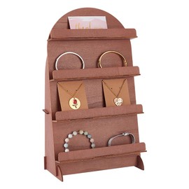 PH PandaHall 4-Tier Wooden Jewelry Display Stand Earring Card Displays Holder Bracelets Removable Showcase Necklaces Stands Rack with Slots for Selling Retail Craft Jewelry Showing Exhibition, Camel