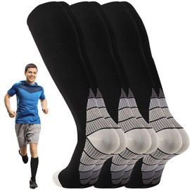 3 Pares Medias de Compresión Hombre y Mujer, Calcetines de Compresión Unisex de 20 a 30 Mmhg Alivia Dolor de Pies y Pantorrillas, Aptos para Deportes, Ejercicio y Carreras(Gris Grande)
