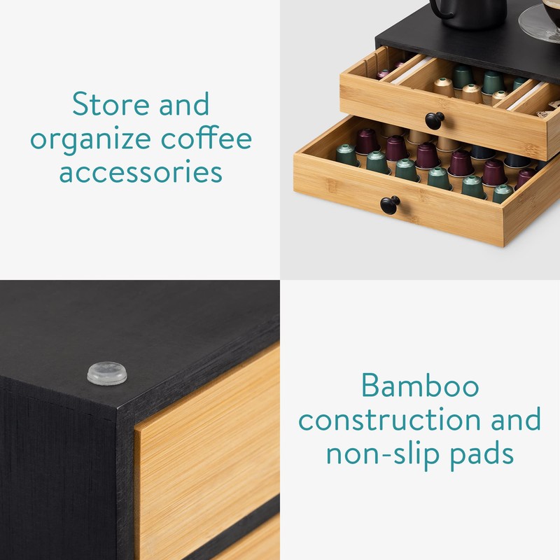Navaris Bamboo Coffee Pod Drawer Organizer - Capsule Storage Holder