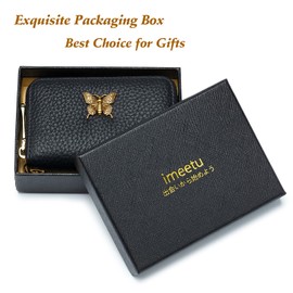 imeetu RFID Credit Card Holder for Women Genuine Leather Card Case Wallet with Zipper and Removable Keychain (Green)