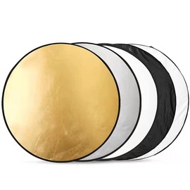 SJBAUTYO 5-in-1 Reflector Photography Set, Folding Reflector with Reflector Holder (60 cm Diameter), Round Reflector Translucent, Silver, Gold, White and Black for Photography, Photo, Studio,