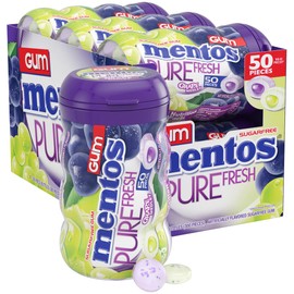 Mentos Pure Fresh Sugar-Free Chewing Gum with Xylitol, Grape Medley, 50 Piece Bottle (Bulk Pack of 6)