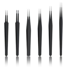 YOYEAH 6er Pinzetten Set, Edelstahl Präzisionspinzetten für Schmuckherstellung, Elektronikreparatur & Maniküre, Antistatisch & Rutschfest mit Spitzen & Gebogenen Pinzetten, Für Basteln & Modellbau