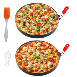 Large 2 Packs 8" Omelette Ring for Griddle,Stainless Steel 8 Inch Griddle Omelet Rings,Non-Stick Pancake Egg Ring Round Omelet Ring Pancake Ring Crumpet Ring Muffin Ring with Red Silicone Handle