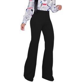 PINSV Women's High Waisted Stretchy Bootcut Pull On Dress Pants Casual Work Pants 3257 Black M