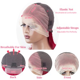 Burgundy Lace Front Wigs Human Hair 99J 13x4 Curly Lace Frontal Wigs Human Hair Pre Plucked HD Transparent Wet and Wavy Red Color Curly Wig Human Hair for Women with Baby Hair 24 Inch 180 Density