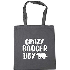Hippowarehouse Crazy badger boy Tote Shopping Gym Beach Bag 42cm x38cm, 10 litres
