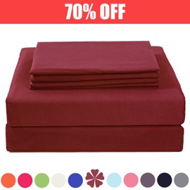 Bed Sheet Set- 3 Piece Bedding Sets(Twin,Burgundy) 1 Flat Sheet,1 Fitted Sheet and 1 Pillow Cases,100% Brushed Microfiber 1800 Luxury Bedding,Hypoallergenic,Soft & Fade Resistant