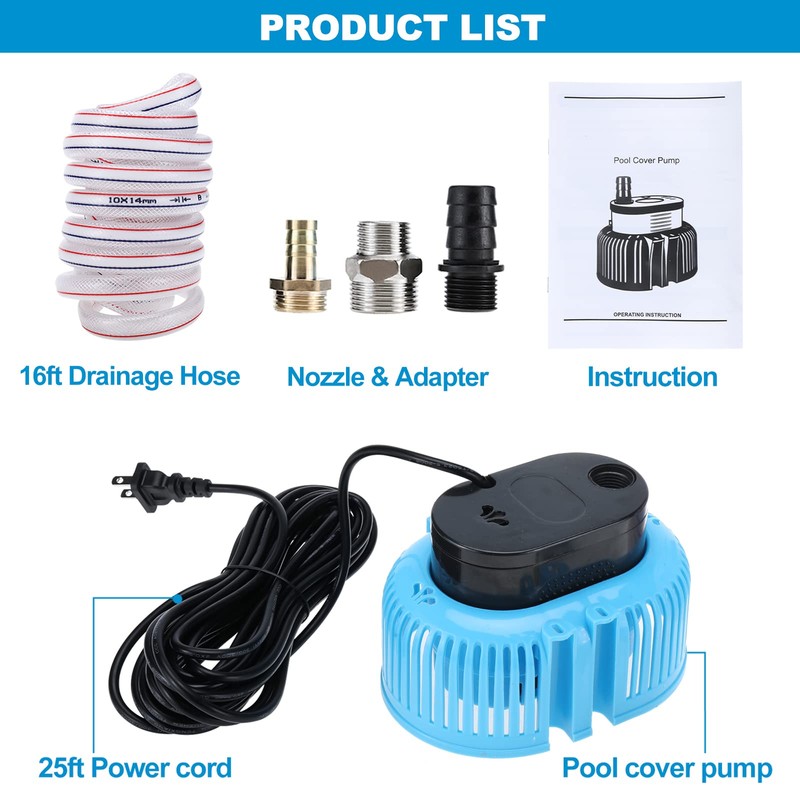 Yaegoo Swimming Pool Cover Pump, AC 110V 850 GPH Above