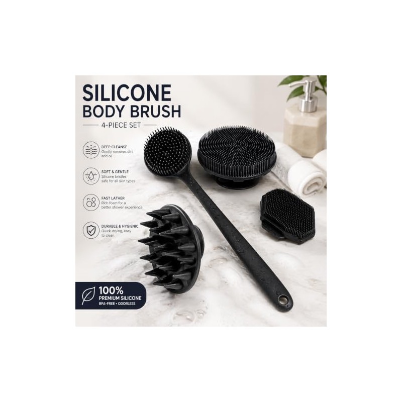 Juego Cepillos Exfoliantes Multifuncionales Silicona Diseño Doble Cara Limpieza Espalda