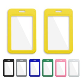 1 Pcs ID Badge Holder with Double-Sided Windows Vertical Hard Plastic Case Yellow Card Protector Pouch for Office School ID Credit Cards Proximity Key Cards Driver’s Licenses and Passes