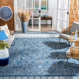 SAFAVIEH Courtyard Collection Area Rug - 9' x 12', Navy & Ivory, Non-Shedding & Easy Care, Indoor/Outdoor & Washable-Ideal for Patio, Backyard, Mudroom (CY8680-36821)