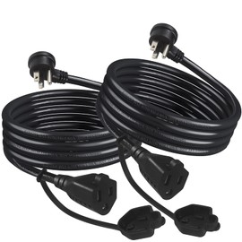 [Paquete de 2] Cable de extensión de alimentación resistente a la intemperie para jardín negro – Enchufe plano de perfil bajo de 3 puntas calibre 16 SJTW con conexión a tierra, cable de extensión