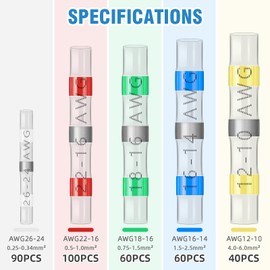 350PCS Solder Seal Wire Connectors, gliship Self-Soldering Heat Shrink Butt connectors, Waterproof Wire Ring Terminals Automotive Wire connectors kit for Marine Automotive RV Trailer Truck (5Sizes)